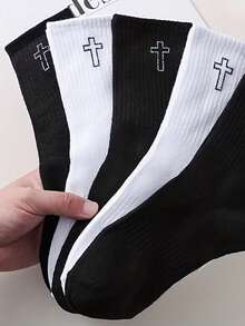 1/5 Pairs Men's Women's Knitted Mid-Calf Socks Black White Warm Socks Long Socks Casual Socks Sports Socks Fashionable Suitable For Autumn/Winter Daily Wear - Multicolor - View 11