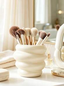 1pc Creative White And Silver Ceramic Makeup Brush Storage Tube For Brushes, Pencils, Dressing Table Desktop Eyeshadow Eyebrow Pencil Brush Pencil Holder Storage Rack, Best Gift, Winter, Decorations, Home, Wedding Decoration, Home Decor, Jewelry Collection Box, Party Decoration Valentine's Day Birthday - Multicolor - View 14