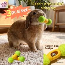 3pcs/Set-Random Color Pet Rabbit Felt Ball With Built-In Bell Dumbbell Shaped Toy - Rabbit Bite And Toss Toy - Consume Rabbit Energy - Simple Play - Toss And Sound To Attract Pet Interest - Rabbit Toy Rabbit Supplies Small Animal Toy - Multicolor - View 3