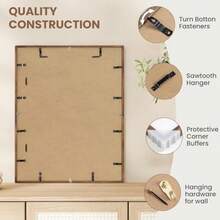 24x30 Picture Frame, Natural Solid Oak Wood, Displays 18x24 With Mat Or 24x30 Without Mat, Tempered Real Glass, Rounded Corner Wooden Photo Frames For Wall Mounting - Walnut Finish - View 5