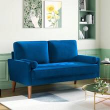 Genérico Sofá Loveseat Sillón 2 Plazas Modern Sofá Pequeño Terciopelo Sofá loveseat Moderno 121cm (Terciopelo, Gris) - azul - Ver 9