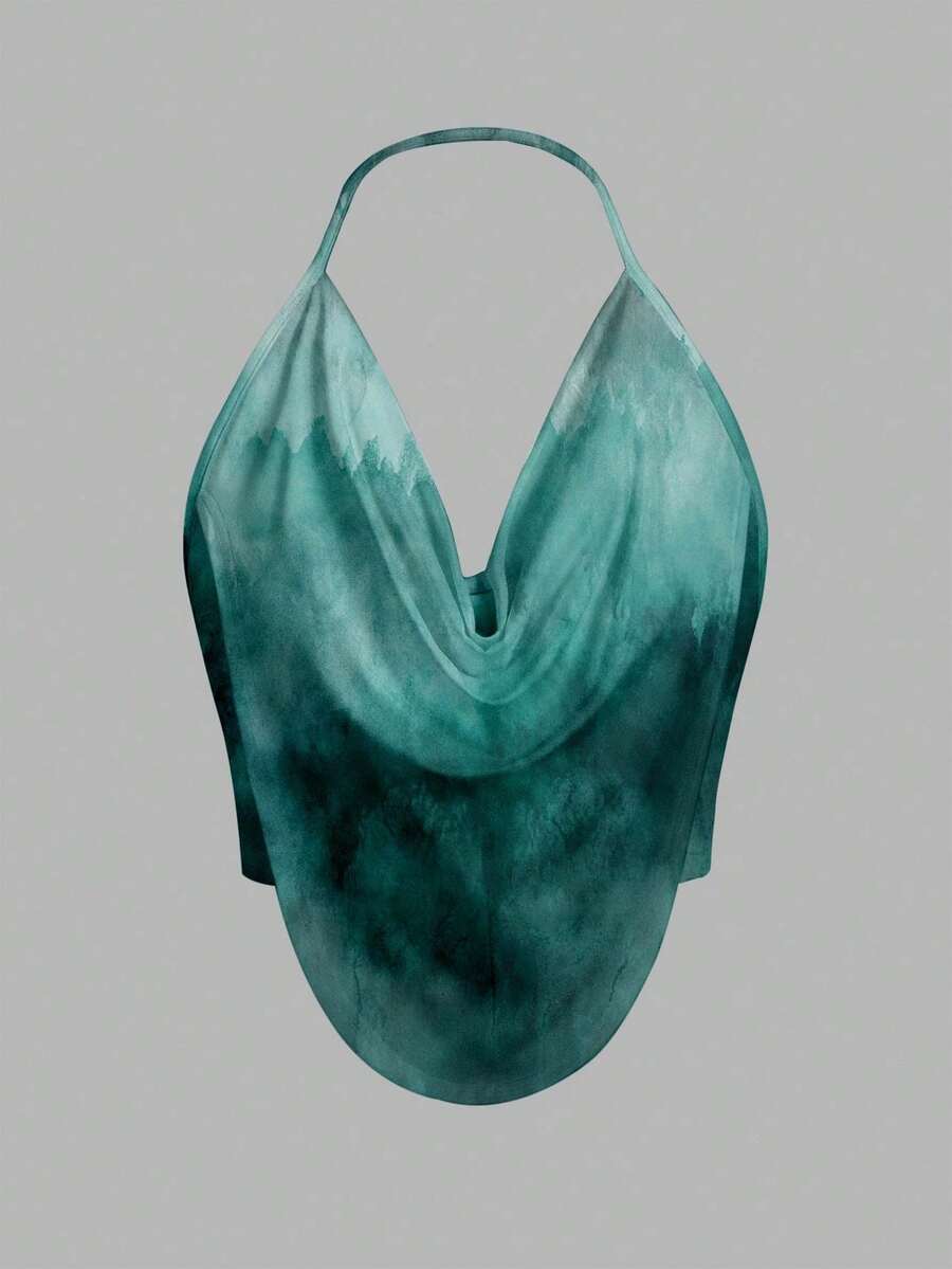 Top de cuello halter para sin espalda con fornteras drapeadas y diseño sólido - Multicolor 8 - Ver 1
