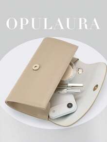 OpulAura 復古純色手拿包，百搭小手提包，時尚 PU 女款包，適合婚禮、派對、舞會、晚餐及其他場合 - 杏色 - 查看 5