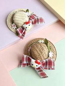 2PCS Mini Floral Wreath Straw Hat Sanrio Hair Clips, Suitable For Vacation Outfit, Clothing Matching, Doll Decoration, Figurine Matching Decoration Hair Accessories - Multicolor - View 3