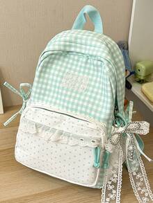 Contrast Color Star Decor Backpack, Large Capacity, Suitable For Travel, Shopping, Vacation, Japanese Style, Back To School - Green - View 4