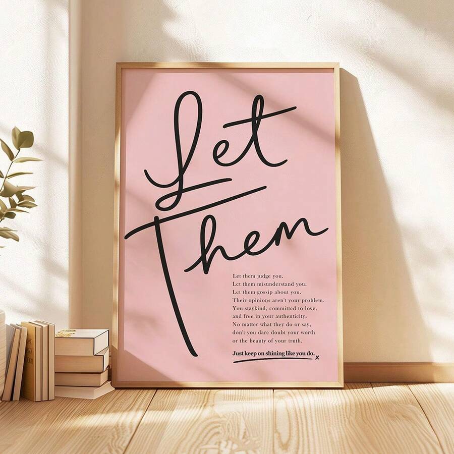 1pc Let Them Quote Wall Art Minimalist Inspirational Canvas Print Paintings|Aesthetic Pink Motivational Wall Decor For Bedroom,Living Room Or Office,Self Love Affirmation Poster,Mental Health Gift For Her,Unframed,Wooden Hanging Scroll Or Framed - Quote - View 1