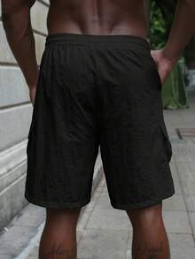 Men's Plain Color Summer Casual Shorts With Pockets - Black - View 2