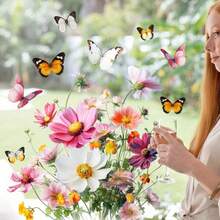 1pc New Fresh Plant Flower Butterfly Sticker Window Decal Room Glass Door Window Decoration - Colorful - View 3
