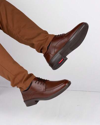 Fratello Shoe Store Flexi Zapatos de Vestir de Piel Color Tan para Hombre 422202, Paron Liso, Cierre Con Agujetas, Suela Sintética, Tacón 4 cm, Tallas 5 al 9