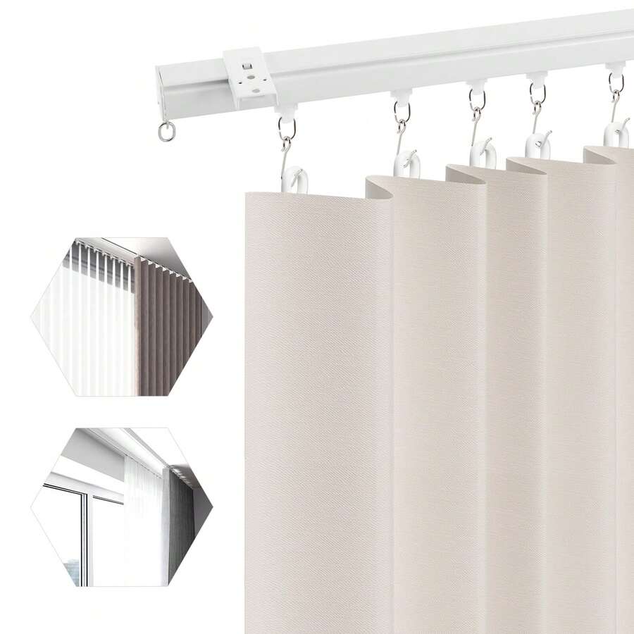 RibasuBB Ceiling Mount Curtain Track Kit 3–6ft White Aluminum With 18 Roller Hooks, Connector & Brackets Smooth Glide Easy Install - White 2pcs - View 1