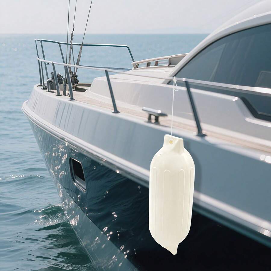 68*21cm White Inflatable Ribbed Boat Fenders, Durable Marine Anti-Collision Docking Bumpers, Portable Inflatable Hull Protection Cushion For Yacht, Fishing Boat, Rib Boat Mooring And Marina Docking Use - 白色 - 查看 1