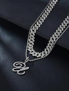 Fashion Minimalist Cursive Initial Pendant A-Z Necklace Layered Chain Twisted Chain Punk Rock Rapper Hip Hop Chain, Birthday Gift For Friends And Besties, Party Gift - Hip Hop Letter Necklace - View 33