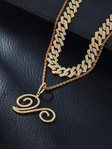 1pc Elegant Shiny Cursive Letter Pendant Necklace, Designed For Men, Combines Fashion And Luxury, Suitable For Parties, Banquets, Holiday Celebrations, Christmas And Other Occasions, Also Can Be Worn As Daily Wear Gift Jewelry, Versatile And Tasteful - Double-layered Hip-hop Letter Necklace - View 54