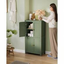 Bathroom Cabinet, Bathroom Cupboard, Kitchen Cabinet, With 4 Doors, Adjustable Shelves, 30 X 60 X 110 Cm, White MBBC552P31 - 白色 - 查看 8