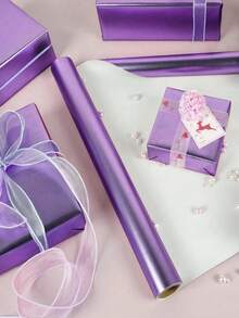 1 Roll Matte Metallic Purple Gift Wrapping Paper, Suitable For Wedding And Halloween, DIY Bouquet And Christmas Decoration Accessories, Autumn, Winter, Thanksgiving Holiday Gift Wrapping - Multicolor - View 3