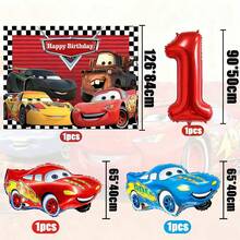 Racing Theme Birthday Party Decoration Set, Racing Checkered Backdrop, Lightning And Matte Foil Balloons And Red Number Birthday Party Decorations - Racing Set - View 11