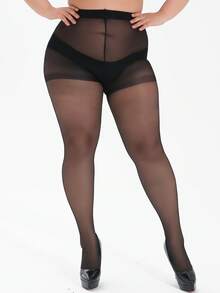 MOIRÉALLURE 1-Pair Women's Plus Size Stockings, Black Transparent, Tight-Fitting, High-Elasticity, Base-Layer Pantyhose - Black - View 3