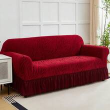 XM-Mirelitho 1PC High Elastic Sofa Cover Suitable For 1/2/3/4 Seat Jacquard Skirt Sofa Cover Cat Claw Proof Easy To Clean Machine Washable Sofa Protector Suitable For Bedroom Office Living Room Home Decoration All-Inclusive Sofa Cover - 酒紅色 - 查看 2