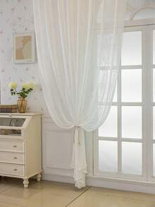 1pc Summer Linen Breathable Curtain, Solid Color Minimalist Versatile Living Room Sheer Curtain, Bedroom Privacy Curtain - White - View 4