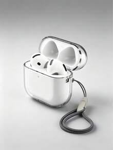 1件裝透明TPU軟殼保護套，相容於Apple 1/2代藍牙耳機、Pro 3、2/3/5，防摔保護殼附灰色掛繩 - 無色 - 查看 2
