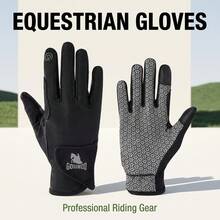 Pure Black Full Palm Anti-Slip Equestrian Riding Gloves, Reinforced Thumb Crotch, Adjustable Wrist Hook And Loop, Touchscreen Compatible Fingertips, Suitable For Equestrian Training And Competition - Black - View 10