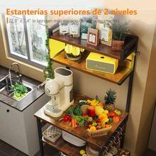LOKOOY 5-Tier Storage Cabinet, Kitchen Shelf With Outlets And 5 Hooks, Microwave Rack, Multipurpose Cabinet For Kitchen, Living Room, Office, Cafe - 米色 - 查看 7