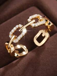 1pc European & American Vintage Cuban Chain Open Ring, Hollow Adjustable Index Finger Ring, Niche Luxury Versatile Stackable Hand Jewelry Gift - ring - View 8