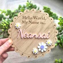 Personalisiertes Baby-Geburtsankündigungsschild, individuelles Hello World Schild mit Namen, Gänseblümchen-Blütenblatt Holz-Geburtsstatistik Andenken, Baby Jungen Neugeborenen Krankenhaus-Ankündigungstafel, Kinderzimmer-Dekoration, individuelles Geburts-Namensschild - F – Geburtsinformationstafel - Übersicht 4