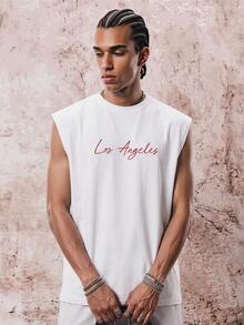 Skyrend Men's Casual Letter Print Round Neck Sleeveless Top, Suitable For Summer Wear Gothic Punk Streetwear For Emo Boy - White - View 4