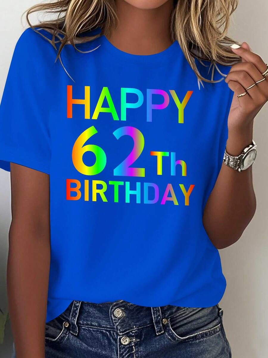 NEW Women's Pure Cotton T-Shirt Hip-Hop Style No. 62 - Unisex Short Sleeve T-Shirt With Round Neck, Urban Vintage Style And Loose Fit - 藍色 - 查看 1