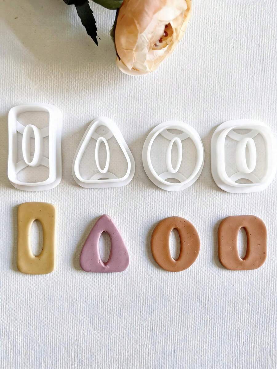 1/4Pcs Hollow Geometric Polymer Clay Cutters, Modern Abstract Shapes For Minimalist Handmade Dangle Earring Craft Supplies - White - View 1