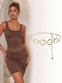 Cadena de Cintura Estilo Bohemio, Collar de Cadena Corporal Brillante para Mujer - Moneda de plata - Ver 1
