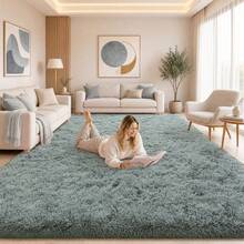Alfombra para sala de estar y dormitorio, alfombra de pelo alto suave y esponjosa, antideslizante, alfombra de felpa grande para interiores, revestimiento de suelo para sala de juegos y habitación infantil, hogar moderno - Gris Claro - Ver 9