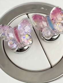 1/2/3pcs Floral Cartoon Toilet Flush Handle, Butterfly Shaped Toilet Flush Button, Toilet Tank Button, Flower Shaped Toilet Suction Tool, Toilet Flush Press Tool, Creative Flower Drawer Handle - Easy To Press, Fashionable Bathroom Accessory, Adds Elegant Atmosphere, Suitable For Long Nail Design (Random Color) - Multicolor - View 2
