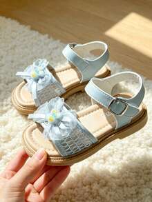 2026 Beige/Silver Sweet Princess Sandals - Mesh Bow Rabbit Decor Girls Sandals - Suitable For Daily Outings And Other Occasions! - Silver - View 2