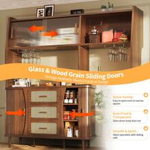 High Quality Sideboard With Wicker Effect & Glass Sliding Doors, 174.5cm Tall Kitchen Cabinet With - Walnut - View 11