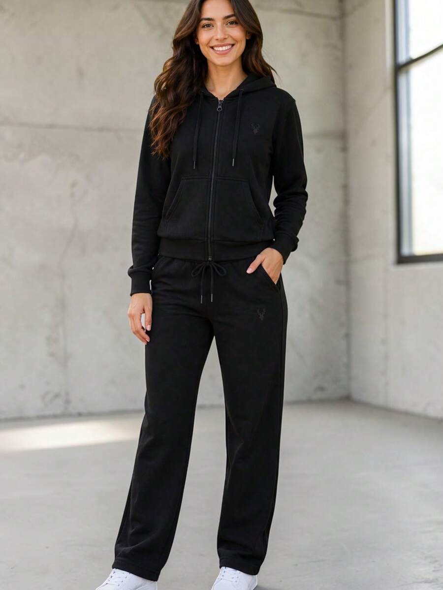2-PIECE CASUAL SET FOR LADIES, HOODIE AND PANTS - Black - View 1