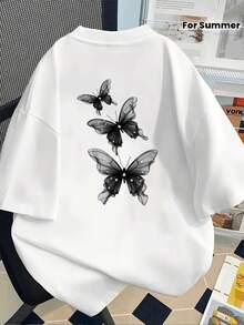 Short-Sleeved Top With Designs On The Front And Back - Dreamy Butterfly, Crystal Butterfly - Fashionable Printed T-Shirt For Women, Spring/Summer, Your Best Choice! 99UO - 白色 - 查看 2