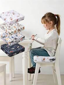 1pc Portable Kids Booster Seat Cushion, Cartoon Print Thick Toddler Dining Booster Seat Pad With Anti-Slip Straps, Soft Thickened Printed Chair Pad, Suitable For Dining And Learning Desk - Multicolor - View 1
