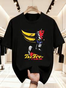 Camiseta de Hombre Grendizer UFO Robot Goldrake Mazinger Z 80s - Camiseta Negra con Gráficos Retro de Manga y Estampado Digital Vibrante, 100% Manga Corta, Cuello Redondo, Casual, Para Uso Diario - Negro - Ver 1