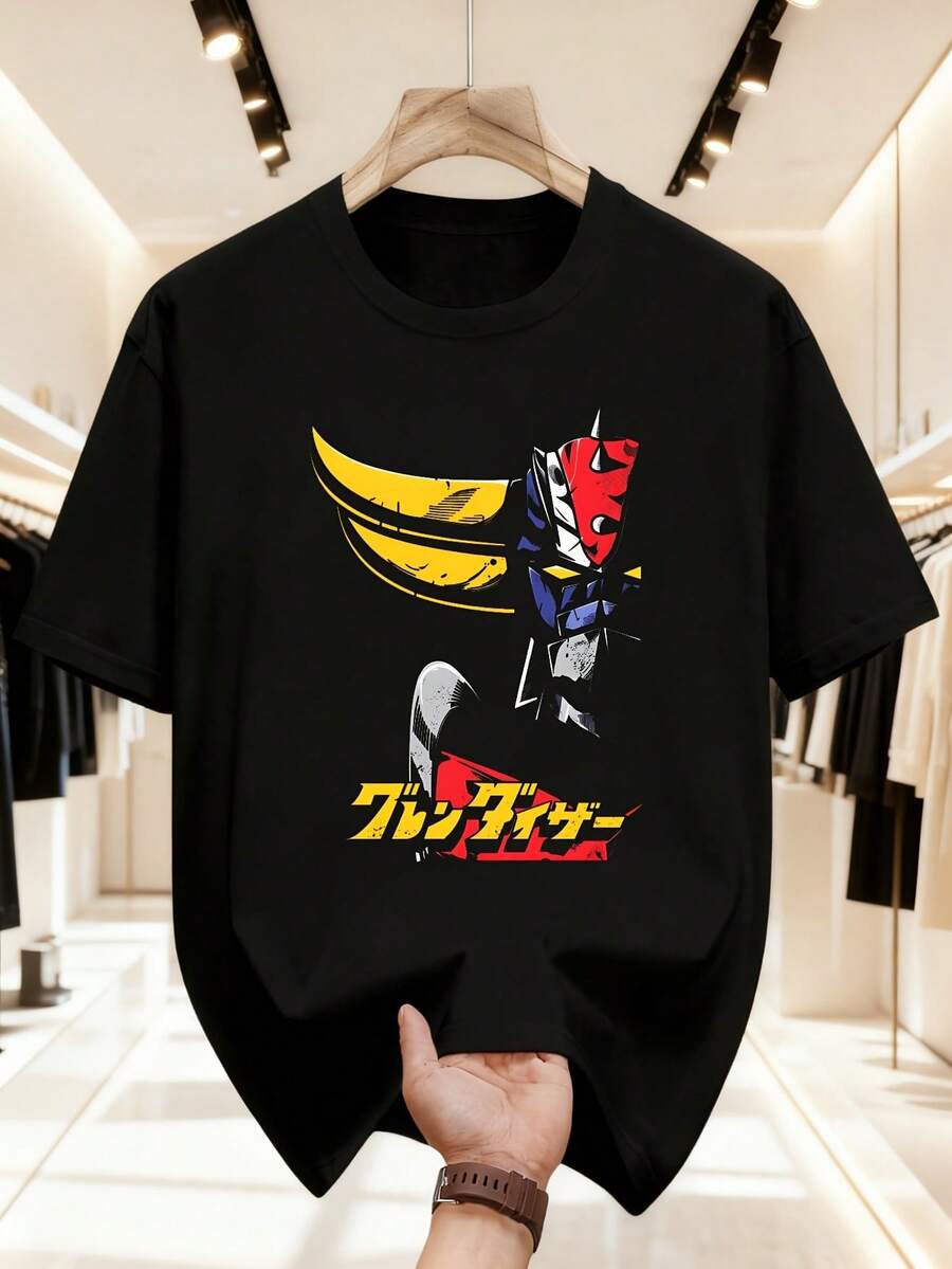 Camiseta de Hombre Grendizer UFO Robot Goldrake Mazinger Z 80s - Camiseta Negra con Gráficos Retro de Manga y Estampado Digital Vibrante, 100% Manga Corta, Cuello Redondo, Casual, Para Uso Diario - Negro - Ver 1
