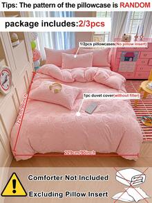 2/3pcs Pink Heart Pattern Duvet Cover Set, Cute Minimalist Ins Style Bedding Set Suitable For All Seasons, Soft And Breathable Bedroom Decor Duvet Cover, Machine Washable, Twin/Full/Queen/King All Sizes (1 Duvet Cover + 1/2 Pillowcases, Filling Not Included) - Pink - View 5