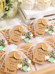 18/9/3pcs Succulent Keychain Guest Favor Gift Set, Includes Keychains, Thank You Cards And Drawstring Bags; Bridal Shower Gift Set, Wedding, Party - Multicolor - View 1