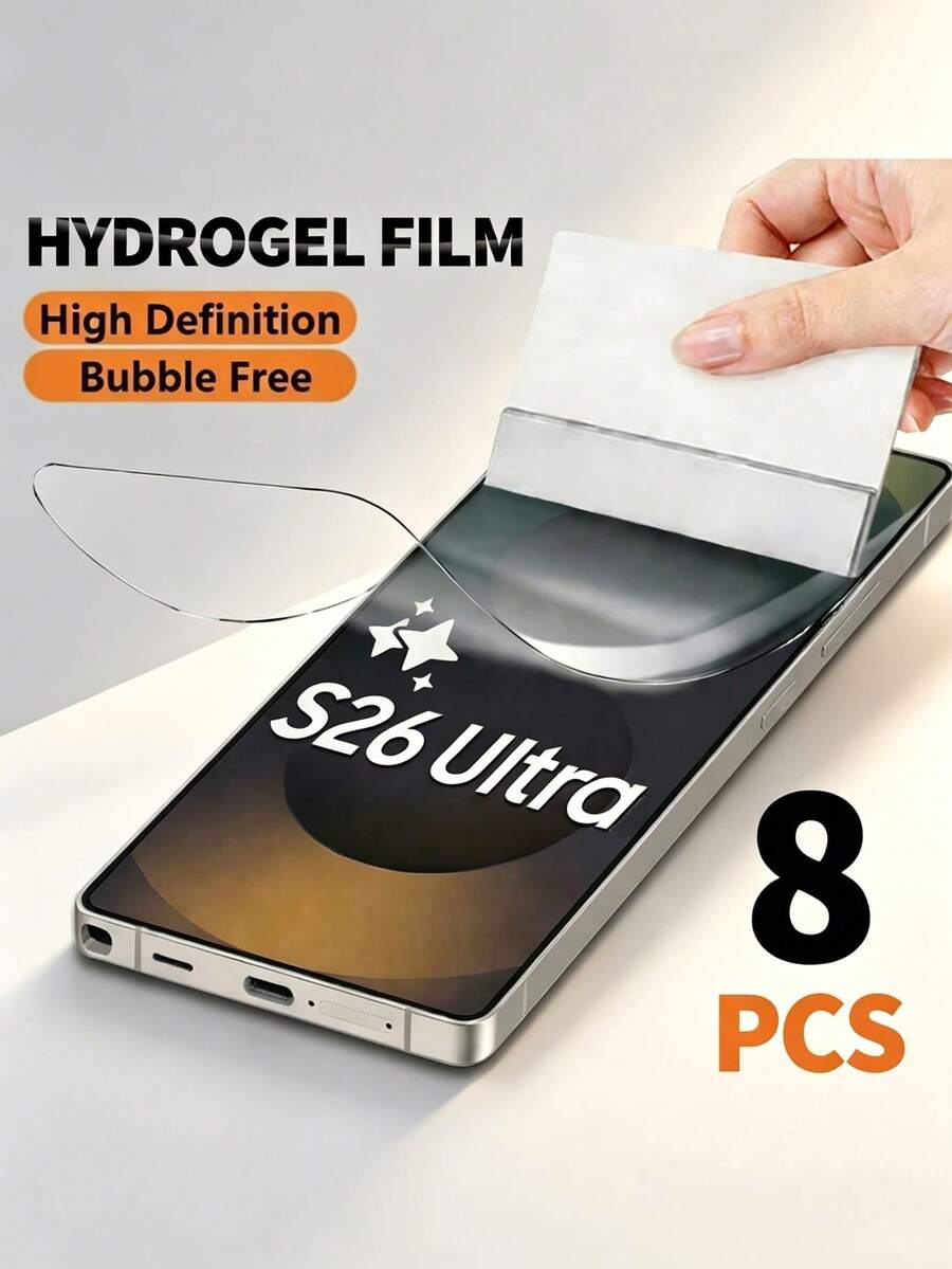 8pcs Ultra Clear Hydrogel Screen Protector, Compatible With Samsung Galaxy S26 Ultra S25 Edge S24 S23 FE S22 Ultra S21 S20 Ultra Plus FE S10 S10+ S9 Note 20 Ultra 10 Plus 9 8, Full Coverage Screen Protector - Clear - View 1