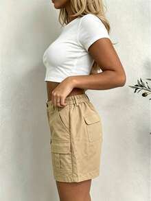Women's Solid Color Casual Versatile Multi-Pocket Cargo Shorts Summer - Khaki - View 3
