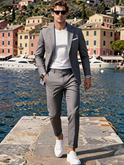 2pcs Men's Wedding Suit Set, Jacket And Pants, Suitable For Wedding, Party, Gathering
