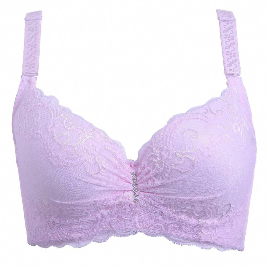Plus Size Adjustable Lace Sexy Bra With Underwire, Push-Up, Slim Style For Women. - 粉色 - 查看 1