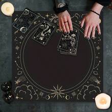 1pc Sun & Moon Altar Cloth Tarot Table Cloth Geometric Star Starry Sky Constellation Divination Cloth Witchcraft Astrology Decor - Black - View 6