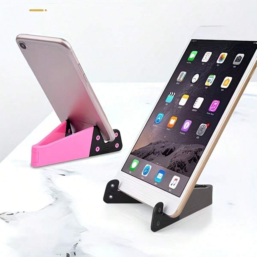 3pcs Foldable V-Shape Phone Tablet Stand, Solid Color Plastic Portable Device Holder, Adjustable Angle Anti-Slip Mobile Support, Lightweight Pocket Sized Mount For Smartphones & Tablets, Hands-Free Accessory For Office, Bedroom & Travel Daily Use - C - View 1