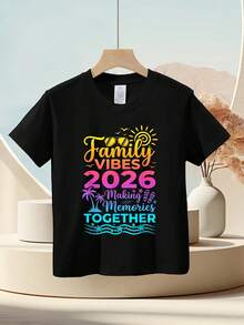 Crea un ambiente de vacaciones familiares de verano en 2026, comparte hermosos recuerdos, camisetas infantiles con diseños estéticos novedosos, camisetas infantiles casuales, camisetas de es - Negro - Ver 3